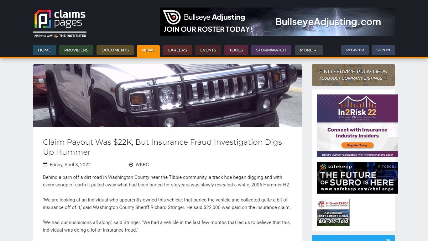 Claim Payout Was $22K, But Insurance Fraud Investigation Digs Up Hummer